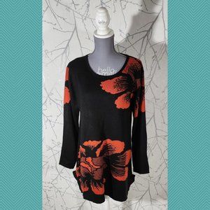 Model France Black Floral Print Scoop Neck Knit Tunic